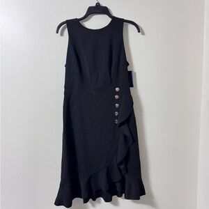 Tommy Hilfiger Black Midi Dress with Ruffle and Button Detail